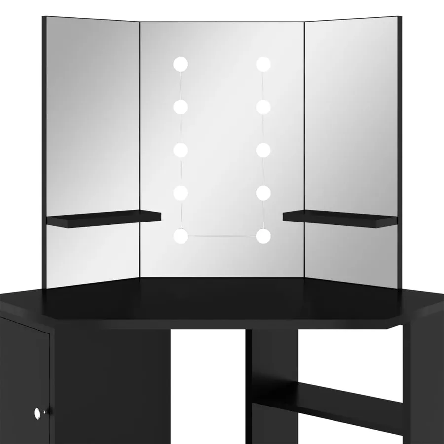 Coiffeuse d'angle avec LED Noir 111x54x141,5 cm - 7