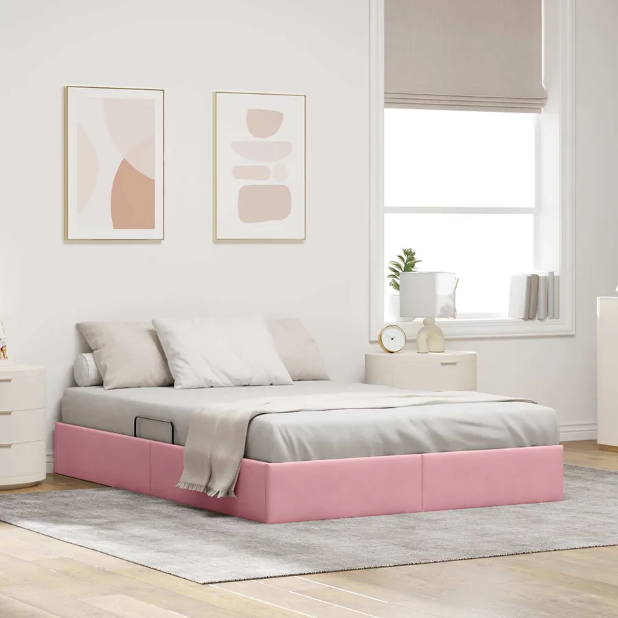 Cadre de lit ottoman avec stockage Rose 140 x 200 cm Velours