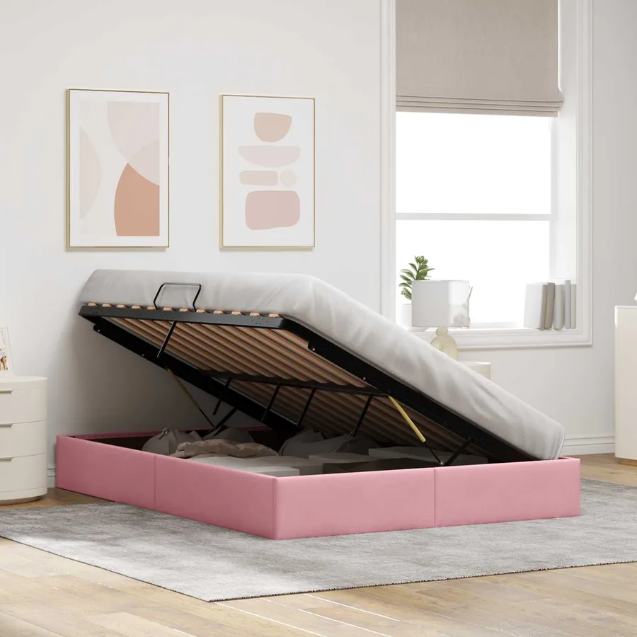 Cadre de lit ottoman avec stockage Rose 140 x 200 cm Velours - 4