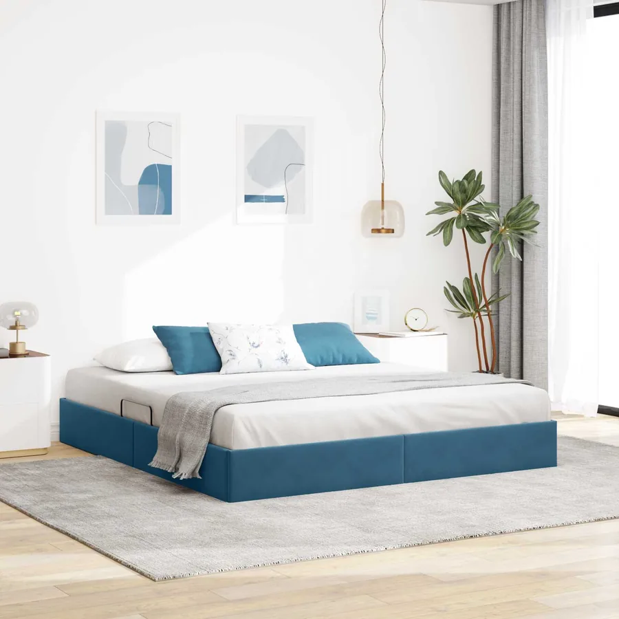 Cadre de lit ottoman Bleu foncé 180 x 200 cm Velours
