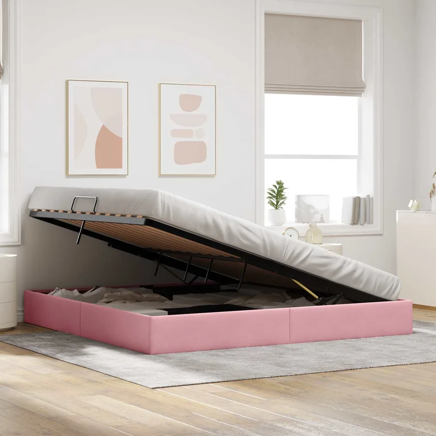 Cadre de lit ottoman avec stockage Rose 200 x 200 cm Velours - 4