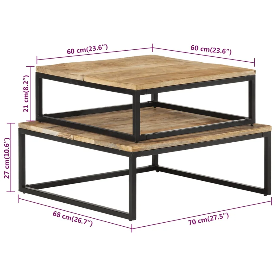 Tables gigognes 2 pcs Bois solide de manguier - 6