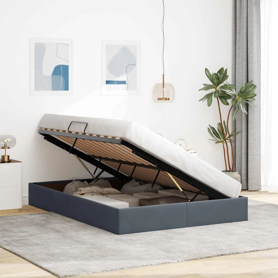 Cadre de lit ottoman Gris foncé 140 x 200 cm Velours - 4