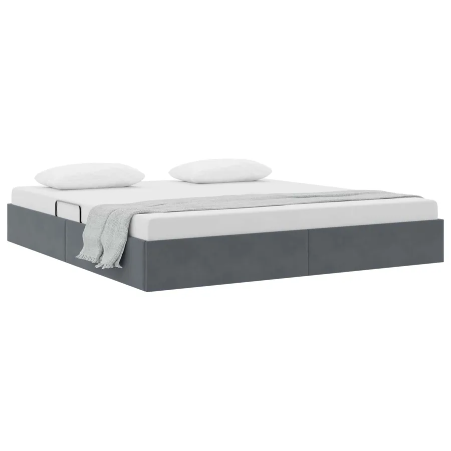Cadre de lit ottoman Gris foncé 160 x 200 cm Velours - 3