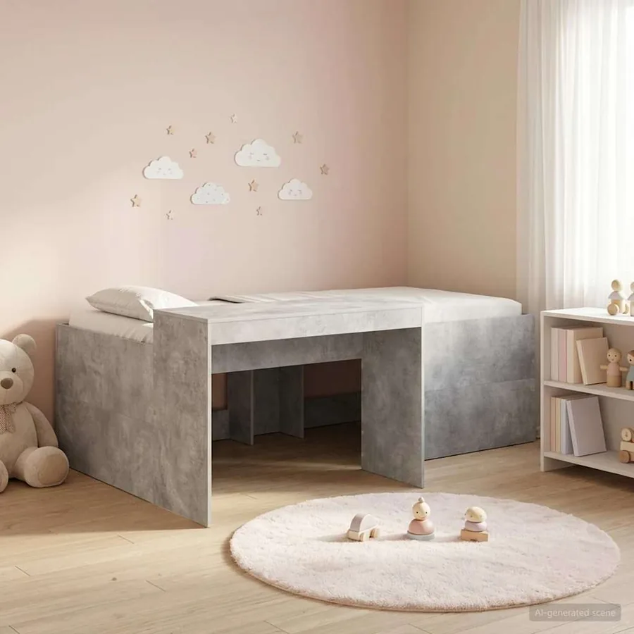 Lit haut pour enfants avec bureau Gris béton Bois d'ingénierie