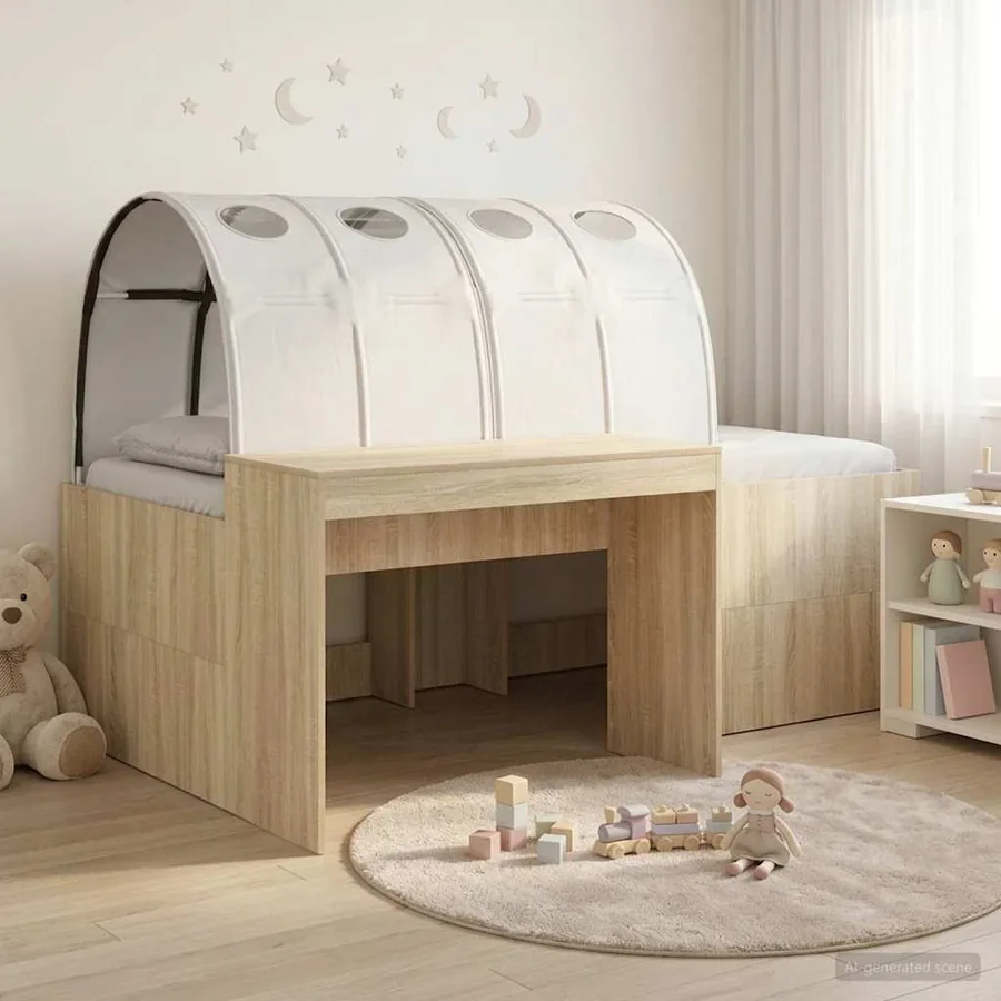 Lit haut pour enfants avec bureau 3 pc Chêne Sonoma et blanc