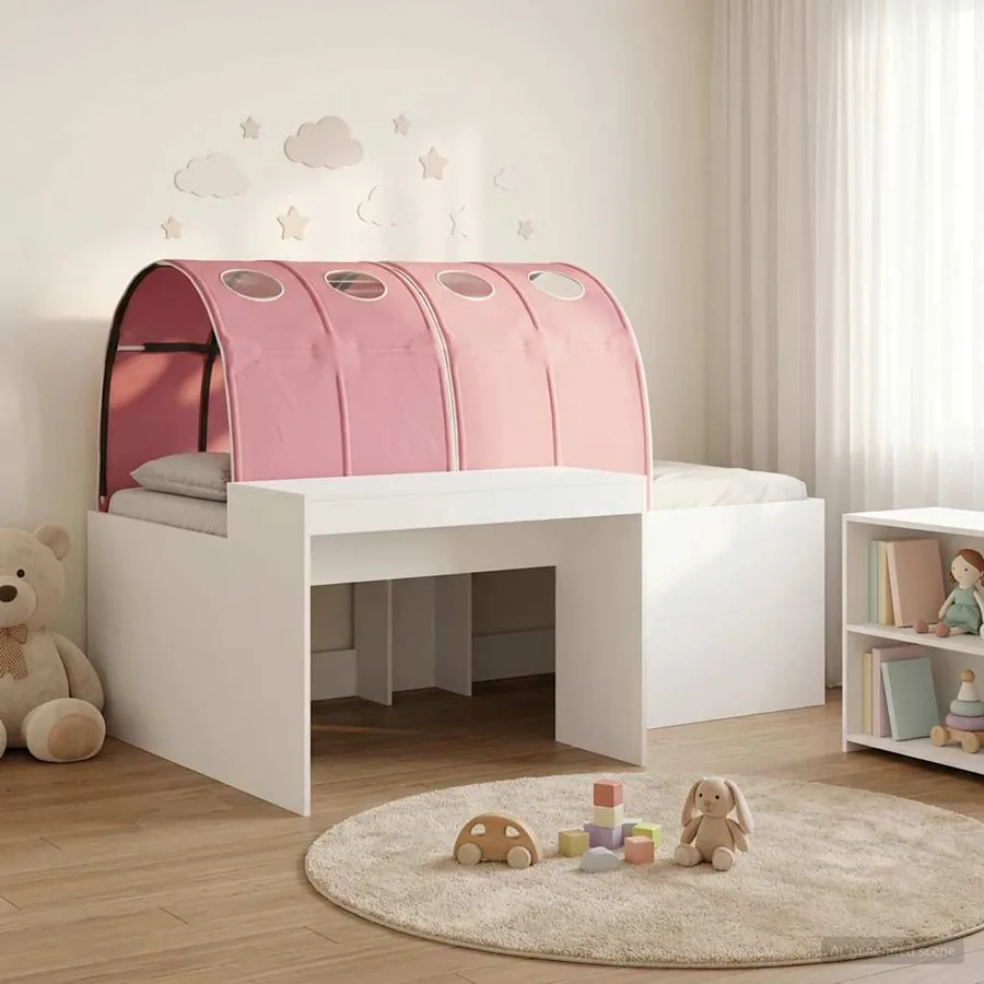 Lit haut pour enfants avec bureau 3 pc Blanc et rose