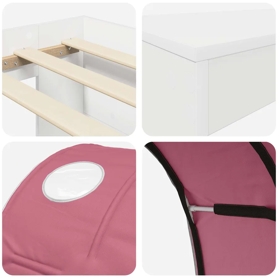 Lit haut pour enfants avec bureau 3 pc Blanc et rose - 9
