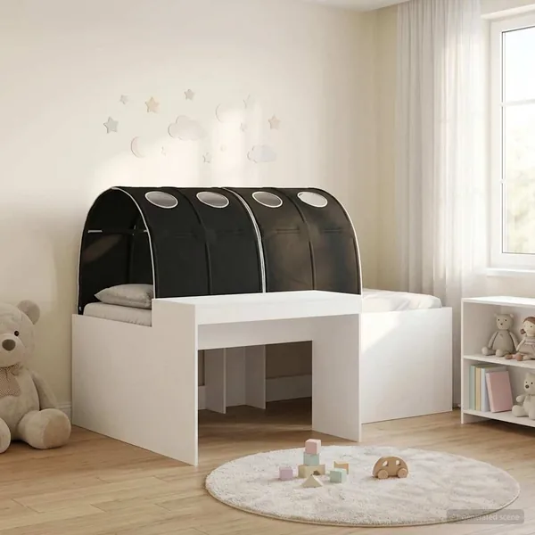 Lit haut pour enfants avec bureau 3 pc Blanc et noir