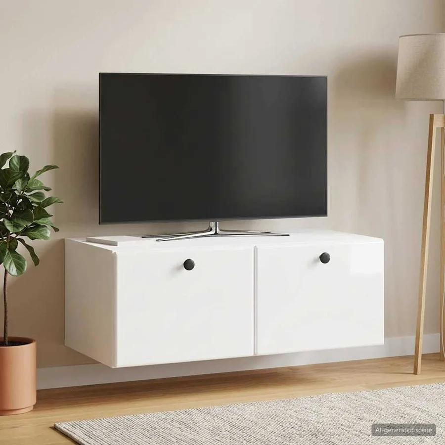 Meuble TV mural 78,5 x 41 x 30 cm Blanc brillant
