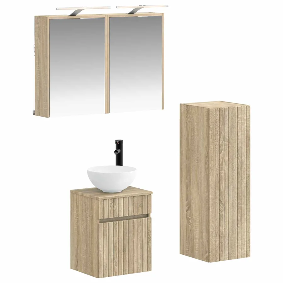 Ensemble de mobilier de salle de bain 4 pcs Chêne Sonoma - 2