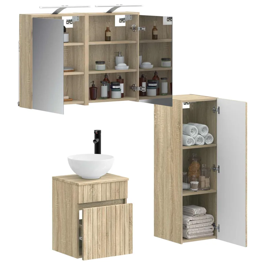 Ensemble de mobilier de salle de bain 4 pcs Chêne Sonoma - 3