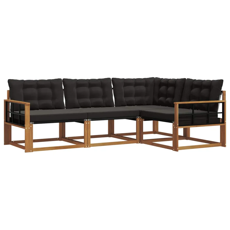 Ensemble de canapés d'extérieur 4 pcs Naturel et Noir - 2