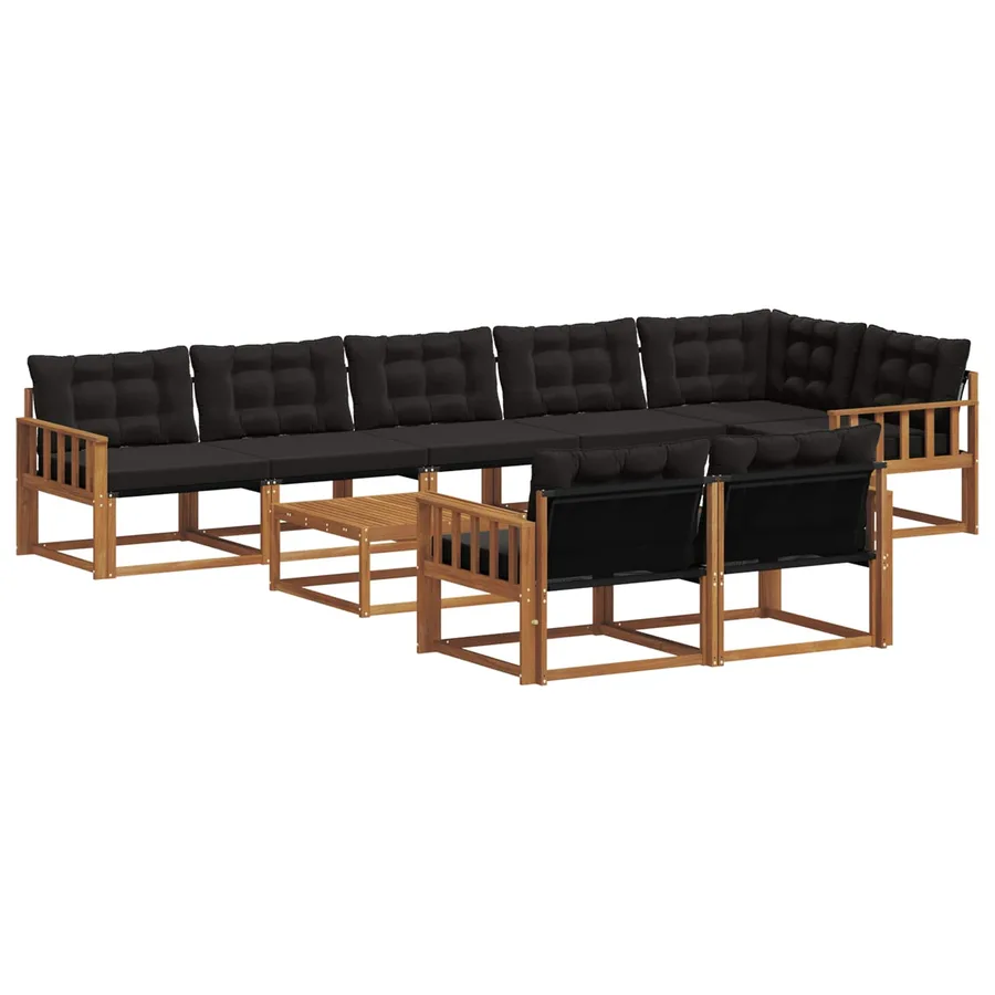 Ensemble de canapés d'extérieur 9 pcs Naturel et Noir - 2