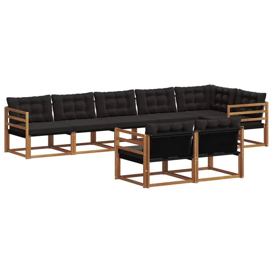 Ensemble de canapés d'extérieur 8 pcs Naturel et Noir - 2