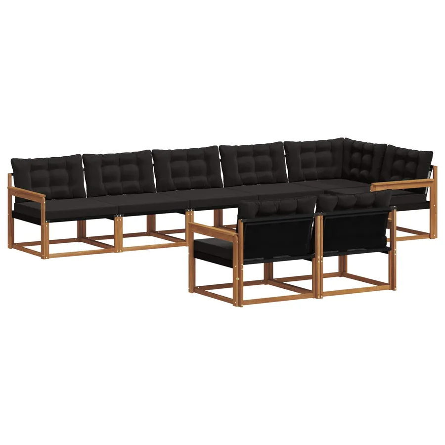 Ensemble de canapés d'extérieur 8 pcs Naturel et Noir - 2