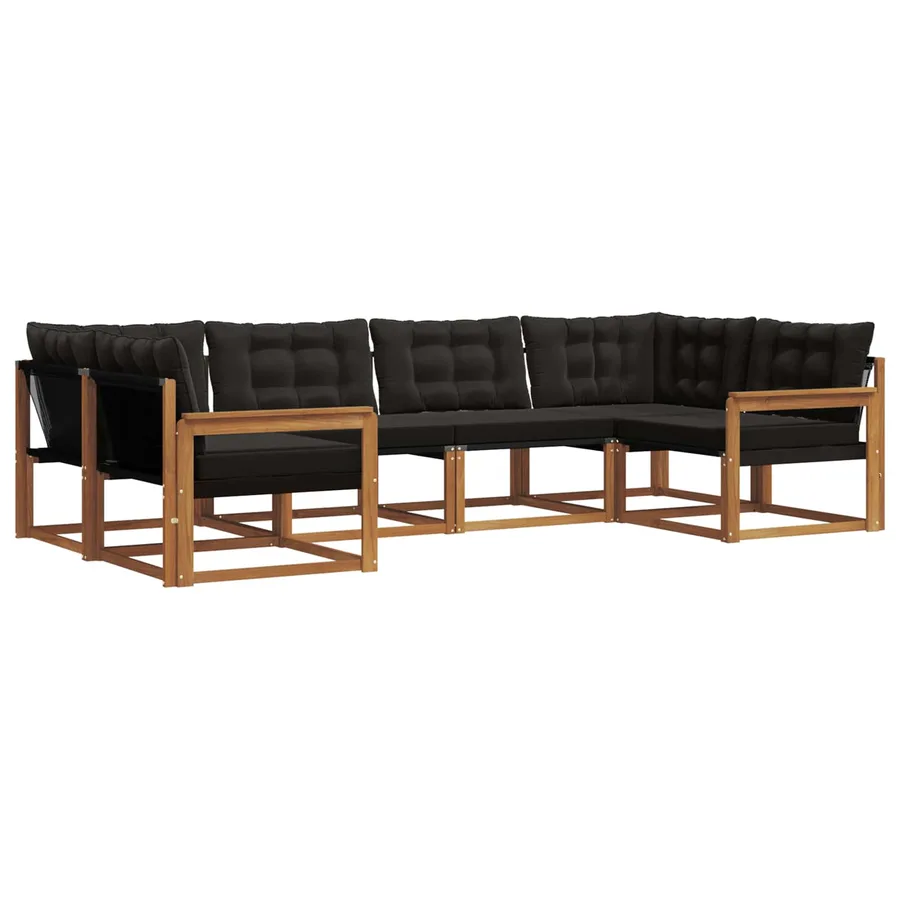 Ensemble de canapés d'extérieur 6 pcs Naturel et Noir - 2
