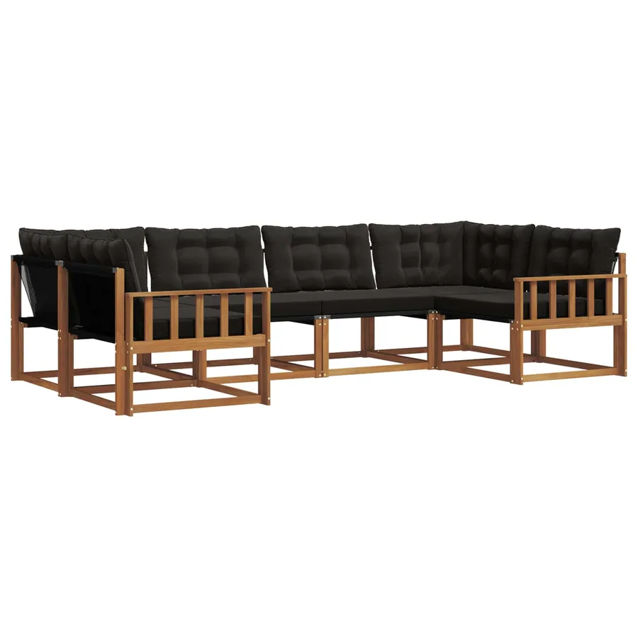 Ensemble de canapés d'extérieur 6 pcs Naturel et Noir - 2