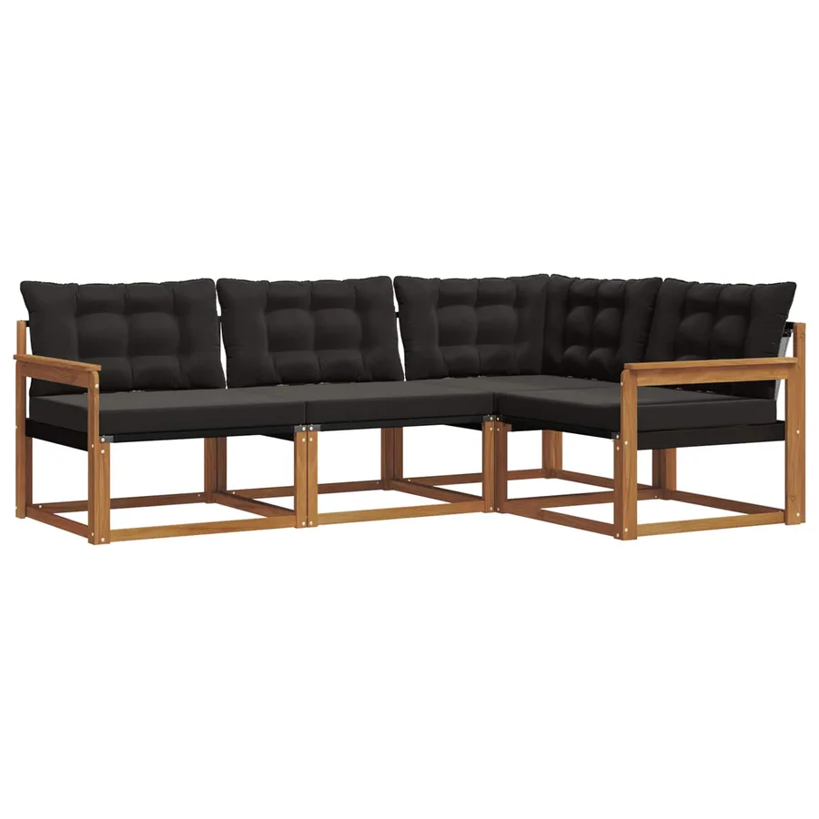 Ensemble de canapés d'extérieur 4 pcs Naturel et Noir - 2