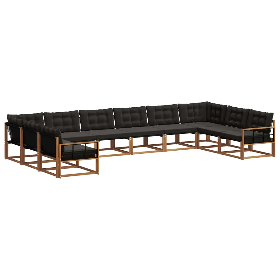 Ensemble de canapés d'extérieur 10 pcs Naturel et Noir - 2