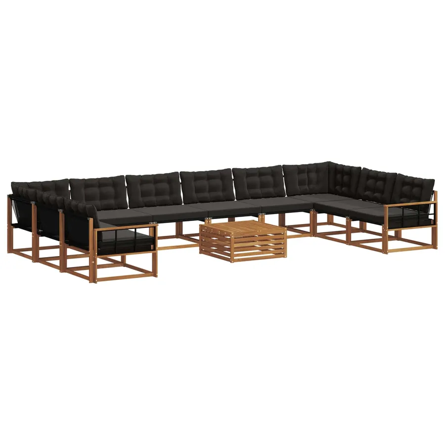 Ensemble de canapés d'extérieur 11 pcs Naturel et Noir - 2