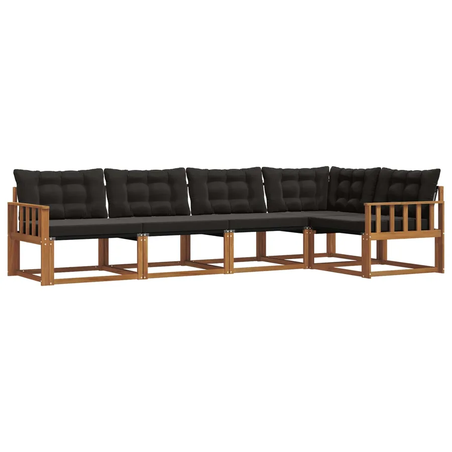 Ensemble de canapés d'extérieur 5 pcs Naturel et Noir - 2