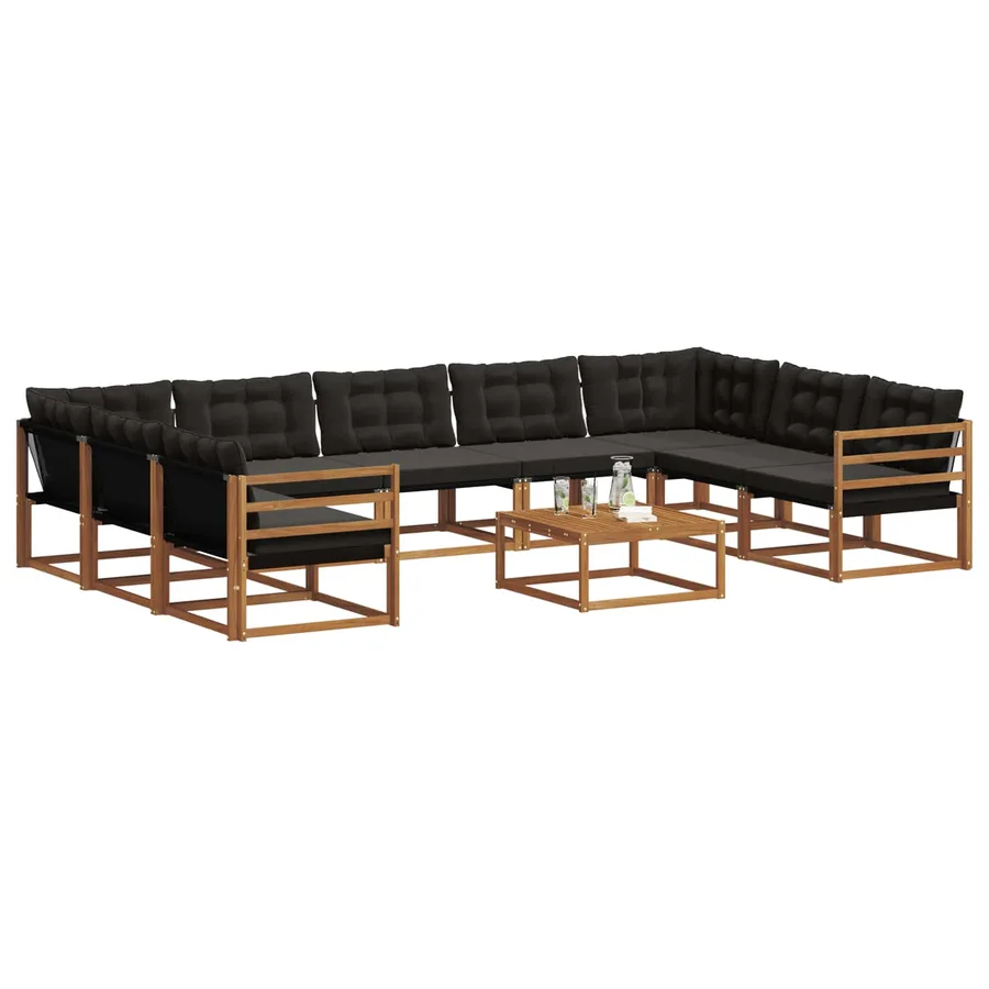 Ensemble de canapés d'extérieur 10 pcs Naturel et Noir - 3