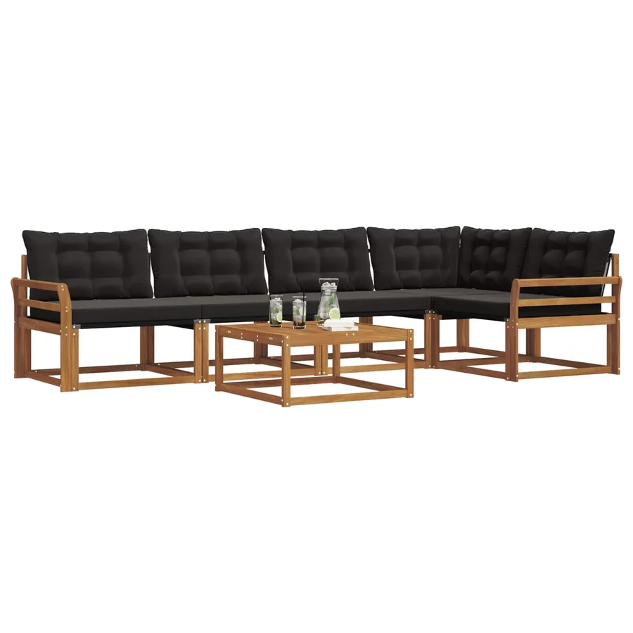 Ensemble de canapés d'extérieur 6 pcs Naturel et Noir - 3