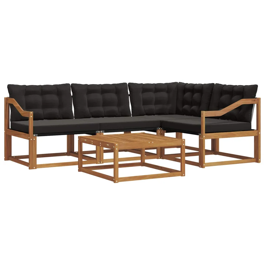 Ensemble de canapés d'extérieur 5 pcs Naturel et Noir - 2
