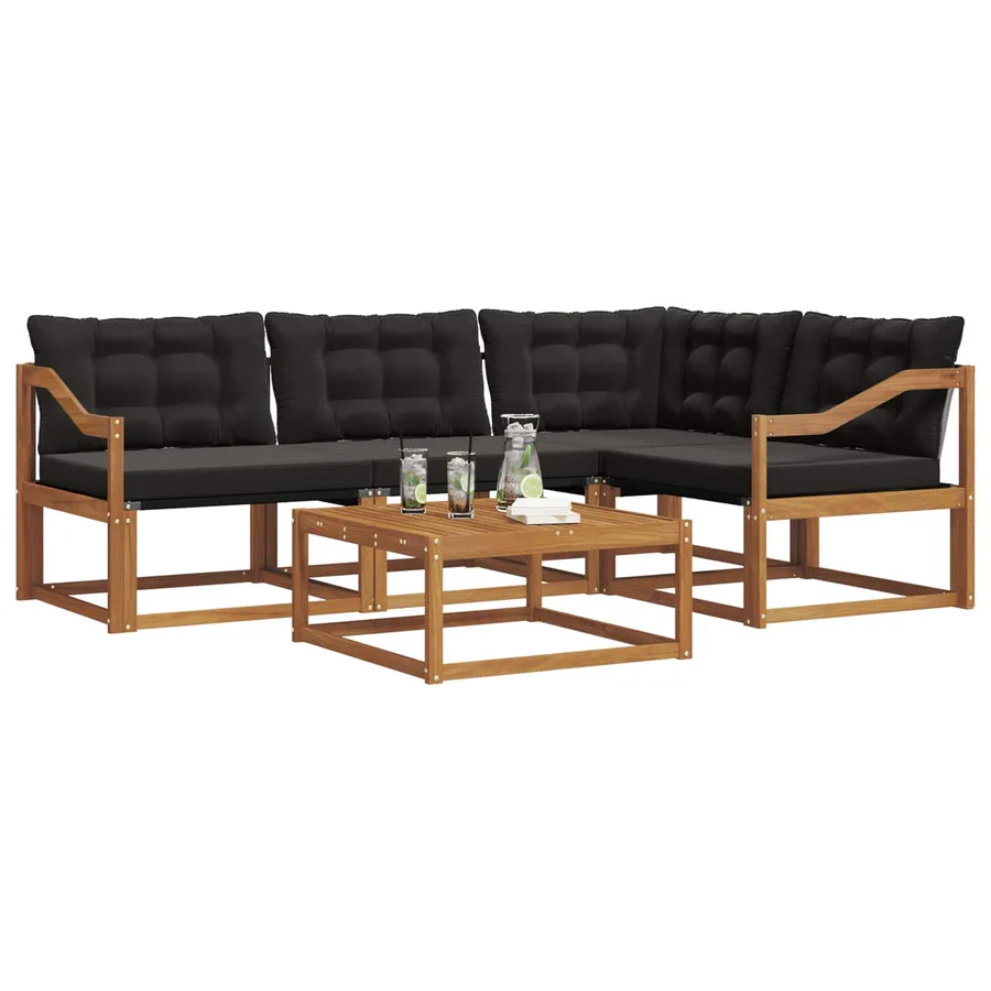 Ensemble de canapés d'extérieur 5 pcs Naturel et Noir - 3