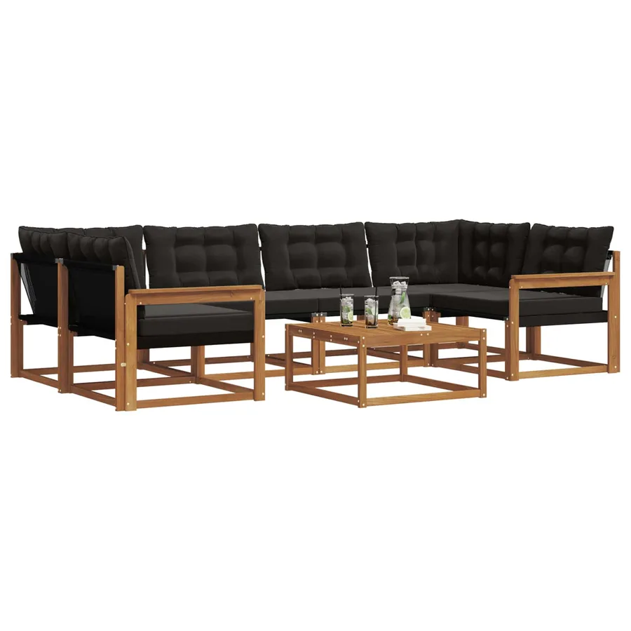 Ensemble de canapés d'extérieur 7 pcs Naturel et Noir - 3
