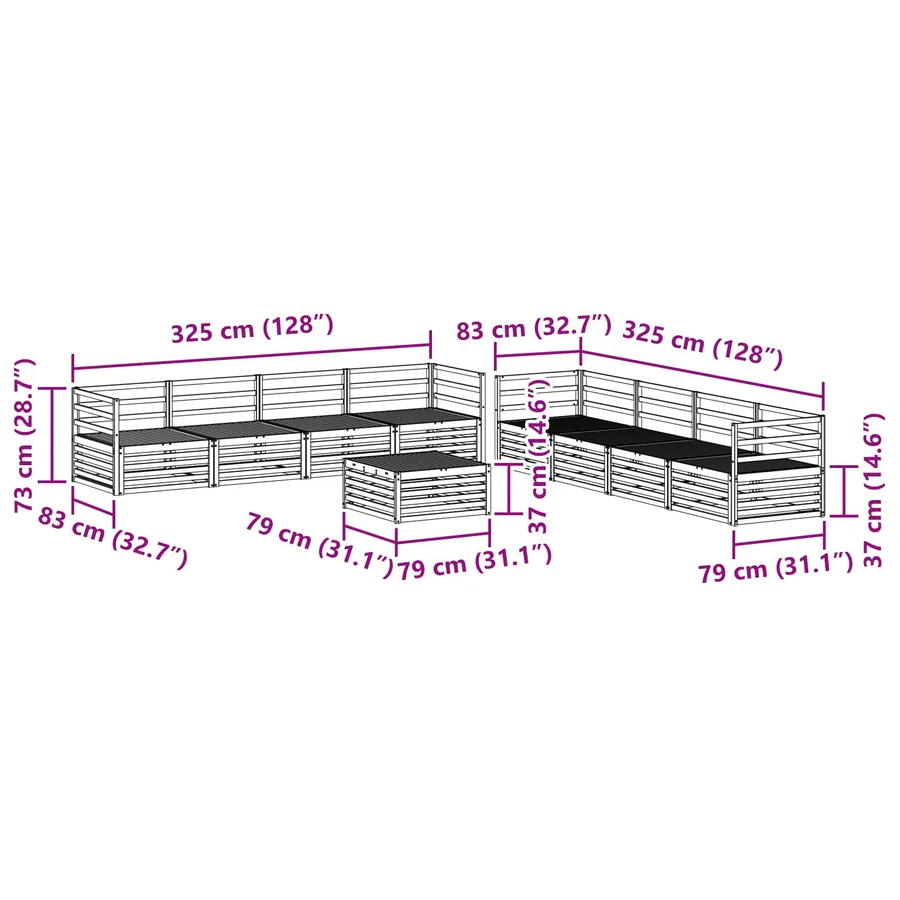 Ensemble de canapés d'extérieur 9 pcs Naturel - 9