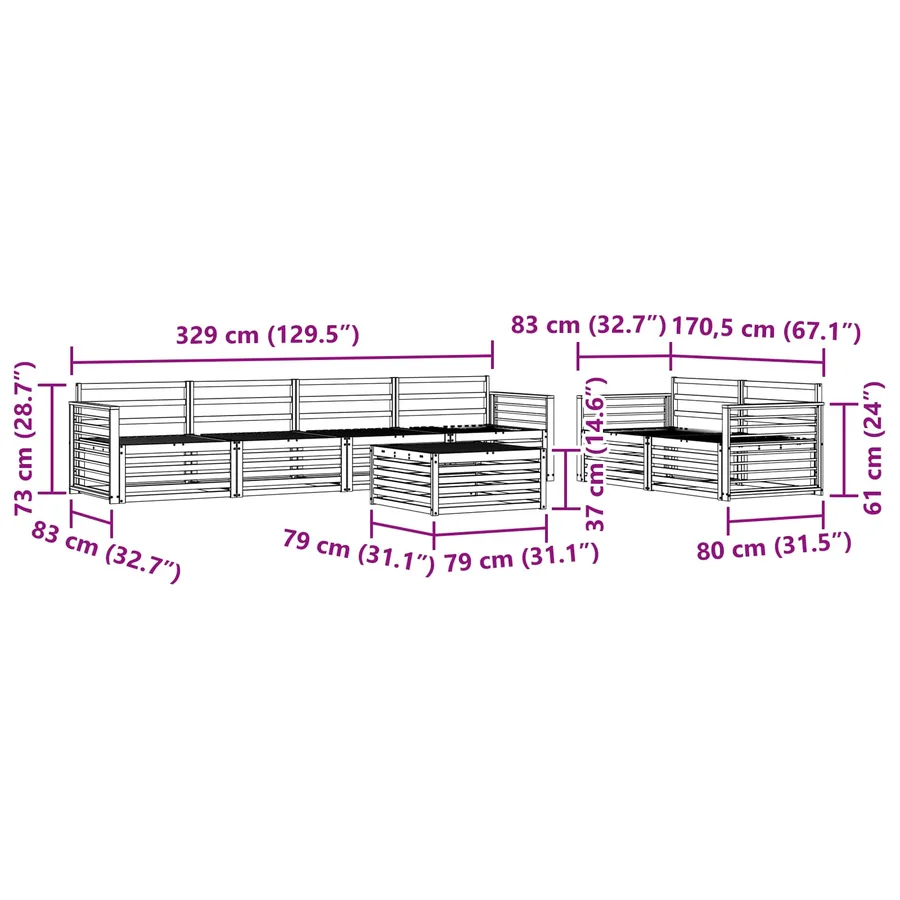 Ensemble de canapés d'extérieur 7 pcs Naturel - 9