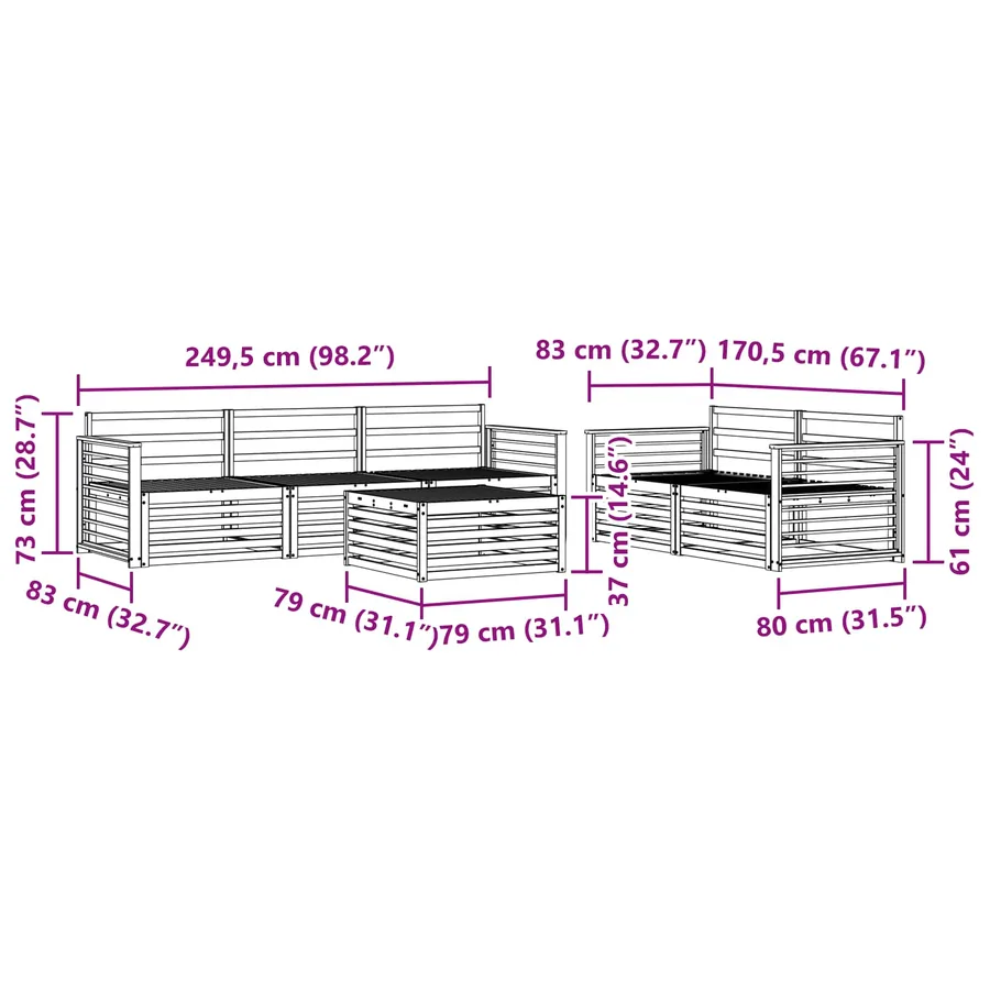 Ensemble de canapés d'extérieur 6 pcs Naturel - 9