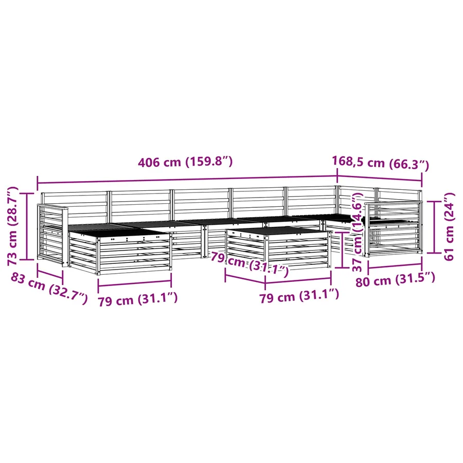 Ensembles de canapés 8 pcs Naturel Bois d'Acacia Massif - 12