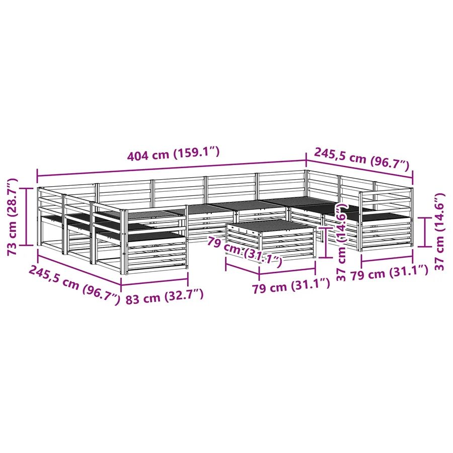 Ensemble de canapés d'extérieur 10 pcs Naturel - 10