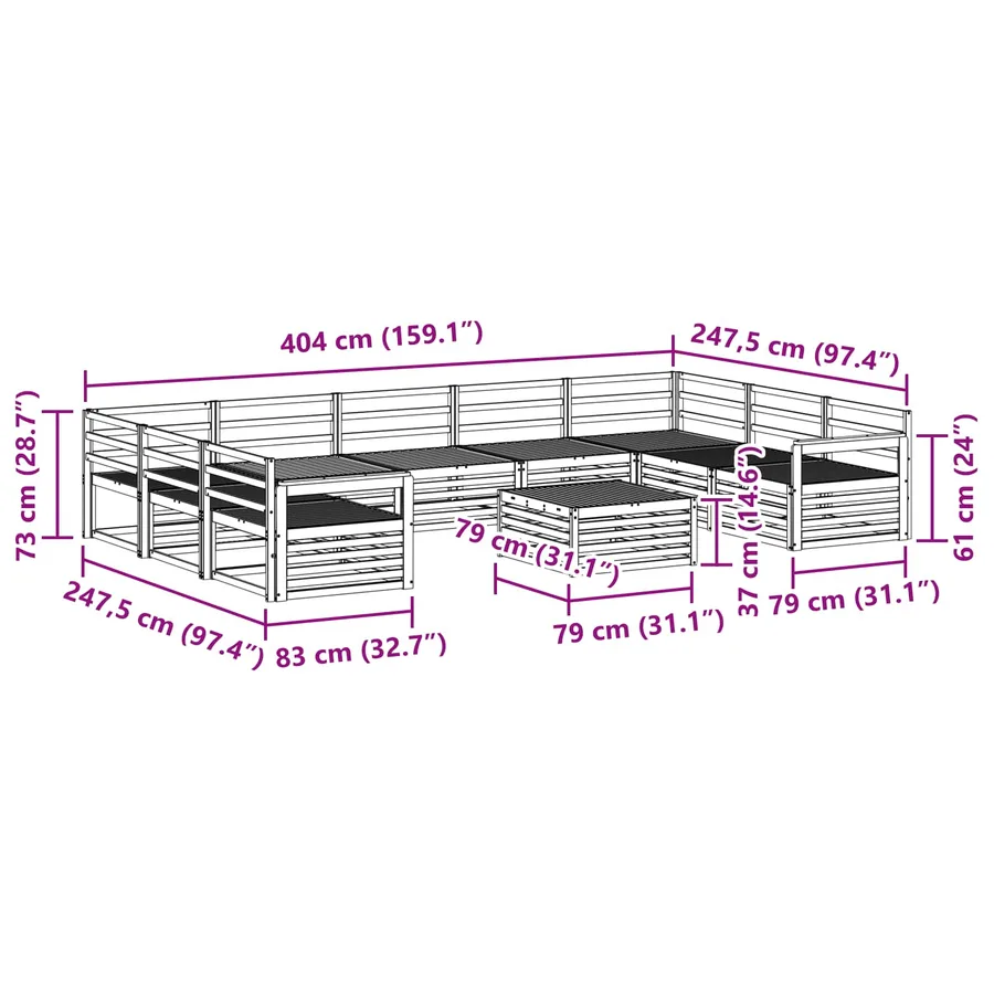 Ensemble de canapés d'extérieur 10 pcs Naturel - 10