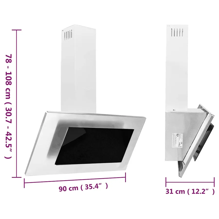 Hotte murale 90 cm Acier inoxydable et verre trempé Argenté - 10