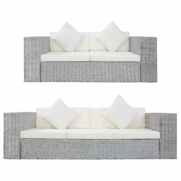 Ensemble de canapés 2 pcs avec coussins Gris Rotin naturel