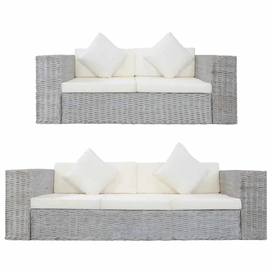Ensemble de canapés 2 pcs avec coussins Gris Rotin naturel