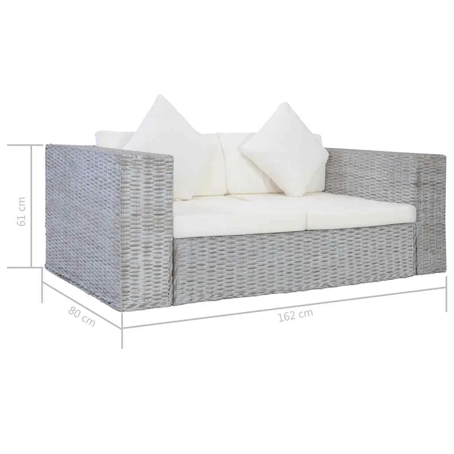 Ensemble de canapés 2 pcs avec coussins Gris Rotin naturel - 14
