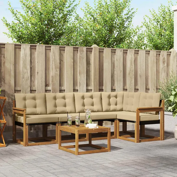 Ensemble de canapés d'extérieur 6 pcs Naturel et Beige