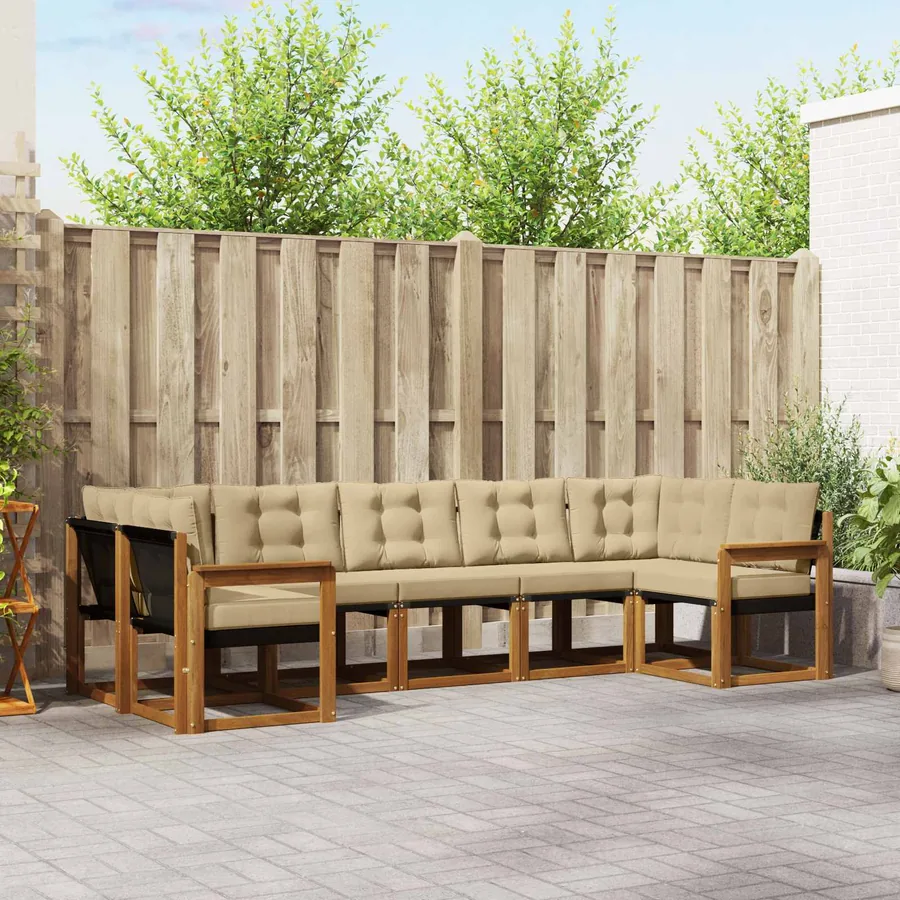 Ensemble de canapés d'extérieur 7 pcs Naturel et Beige