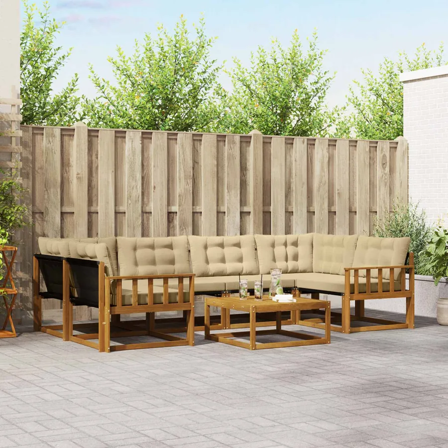 Ensemble de canapés d'extérieur 7 pcs Naturel et Beige