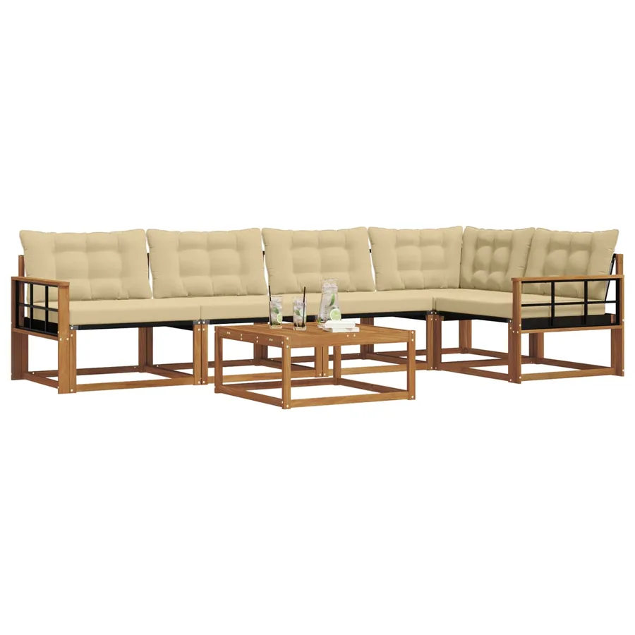 Ensemble de canapés d'extérieur 6 pcs Naturel et Beige - 3