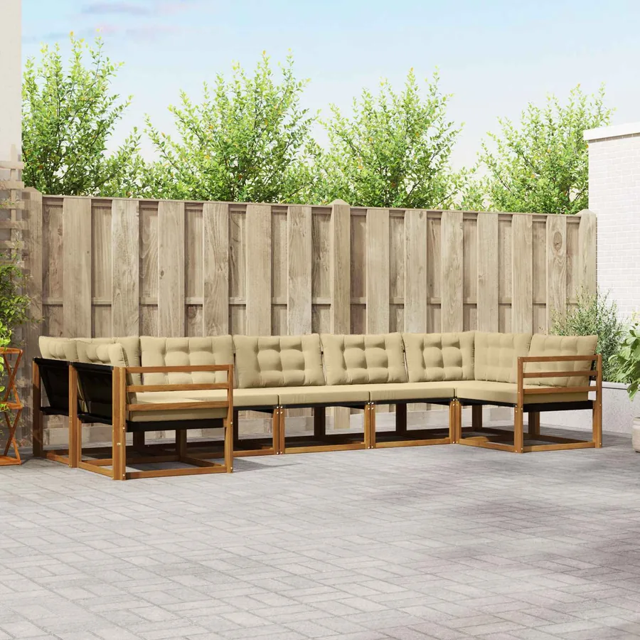 Ensemble de canapés d'extérieur 7 pcs Naturel et Beige
