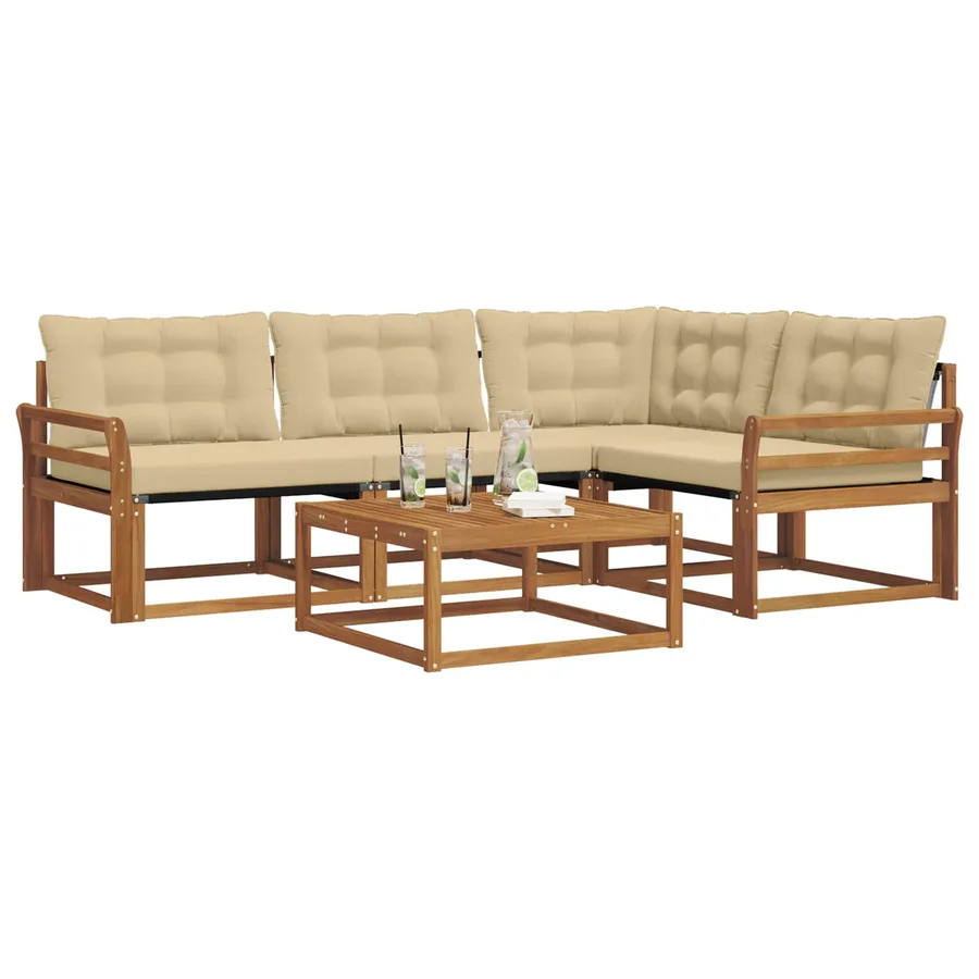 Ensemble de canapés d'extérieur 5 pcs Naturel et Beige - 3