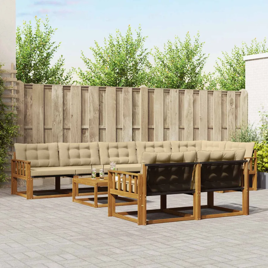 Ensemble de canapés d'extérieur 9 pcs Naturel et Beige