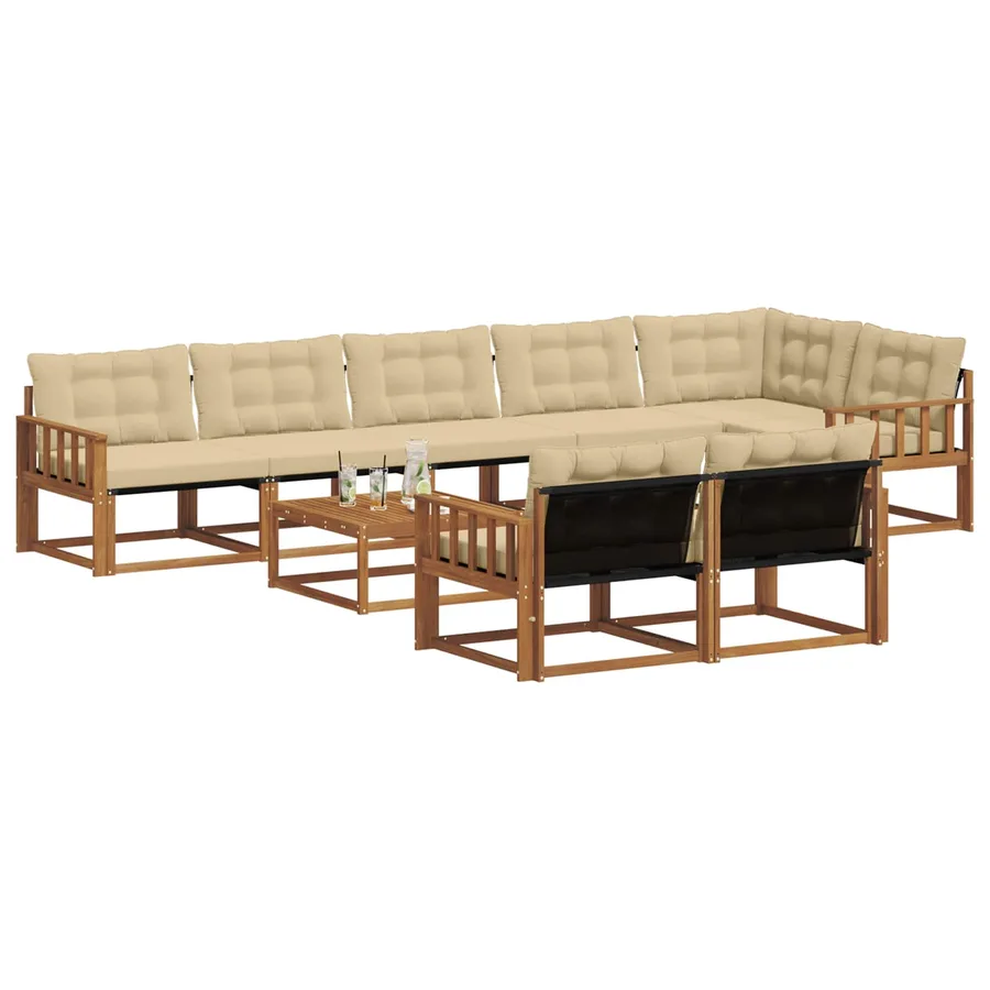 Ensemble de canapés d'extérieur 9 pcs Naturel et Beige - 3