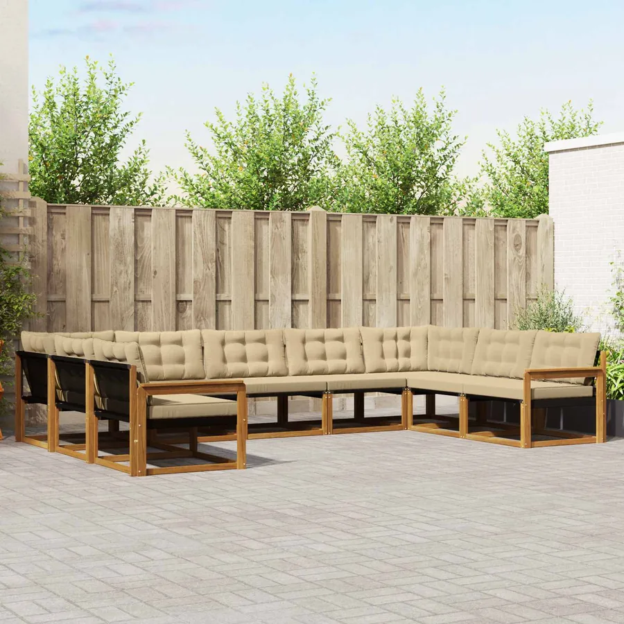 Ensemble de canapés d'extérieur 9 pcs Naturel et Beige